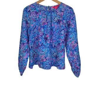 Lilly Pulitzer Rilynn Long Sleeve Breakwater Blue Shells Bells Top Womens Small